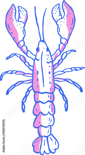 Dolce Vita Sketch Lobster Illustration in Blue and Pink