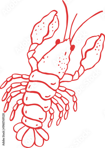 Whimsical Red Lobster Outline Illustration 