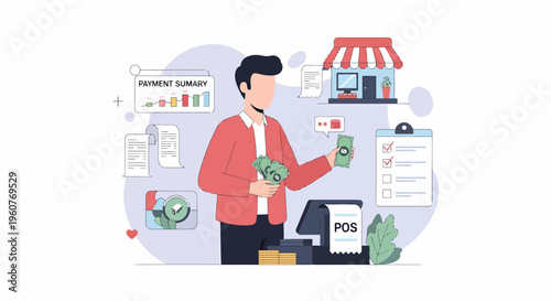 Man holds money, making a purchase, illustrating a payment transaction.