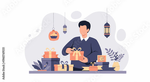 Man Preparing Gifts for Celebration.