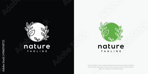 Minimalist Nature Leaf Circle Logo Design Template