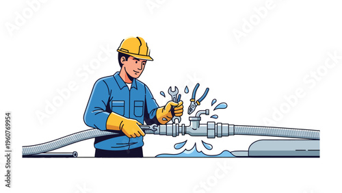 Plumber at Work: A skilled plumber addresses a water pipe issue, showcasing technical expertise, and diligence. 