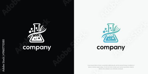 Modern Science Lab Logo with DNA Helix and Flask