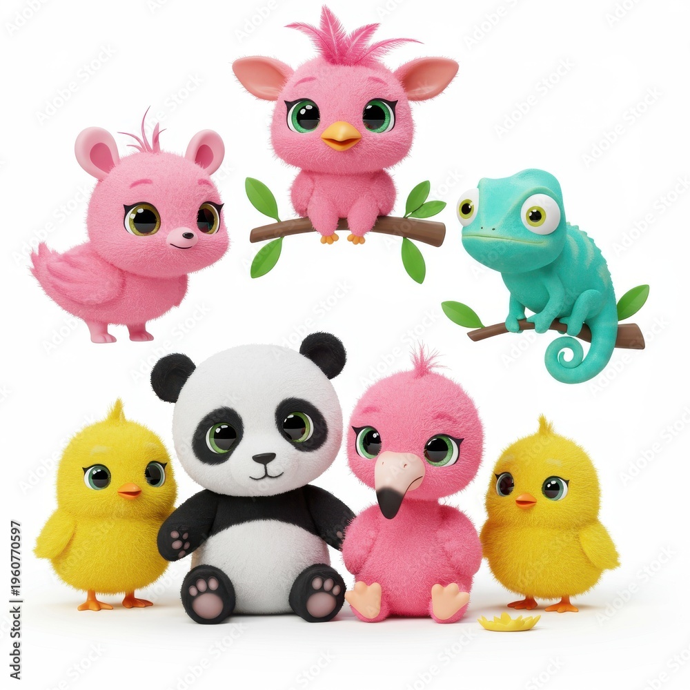 Naklejka premium Cute and Colorful Cartoon Animals in Playful Poses