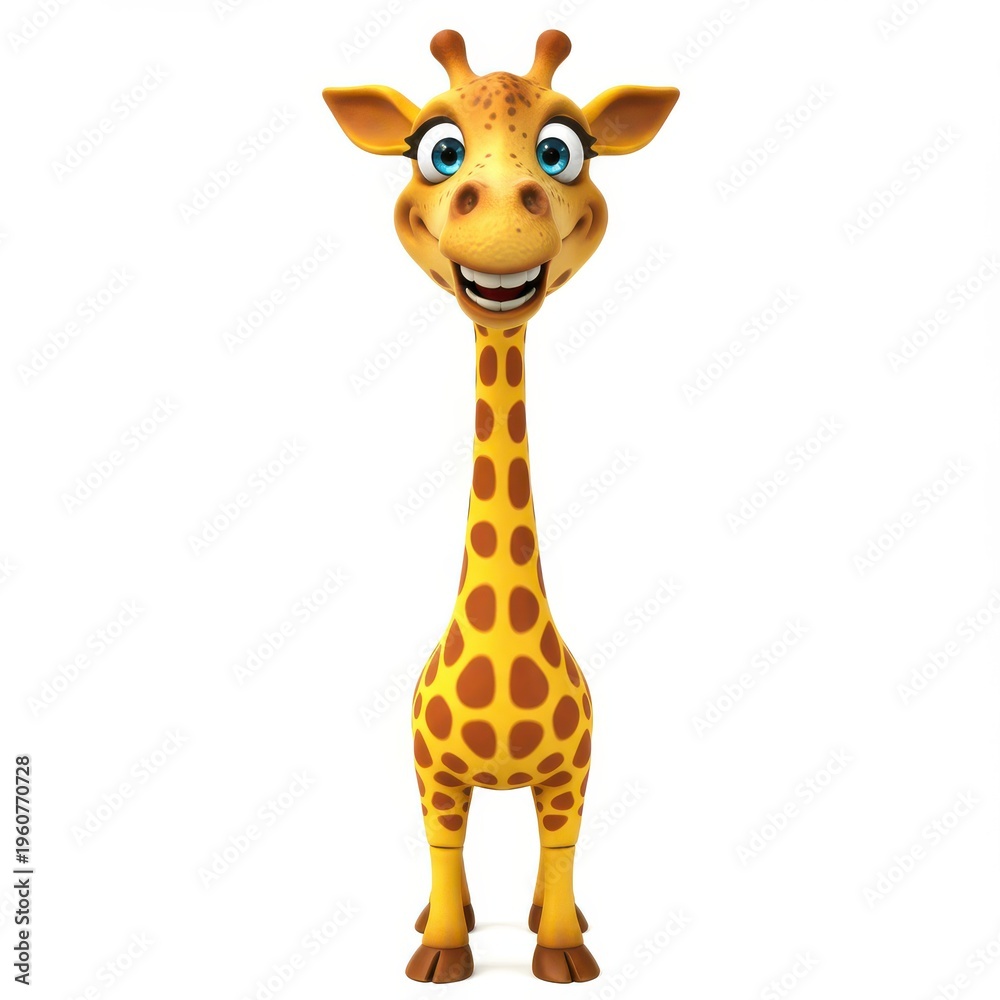 Fototapeta premium Cheerful Cartoon Giraffe with Big Eyes and Smiling Expression