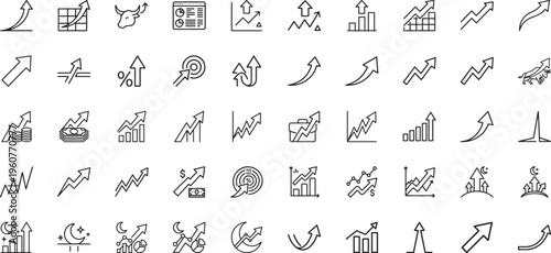 Professional business growth icons featuring upward arrows and financial charts