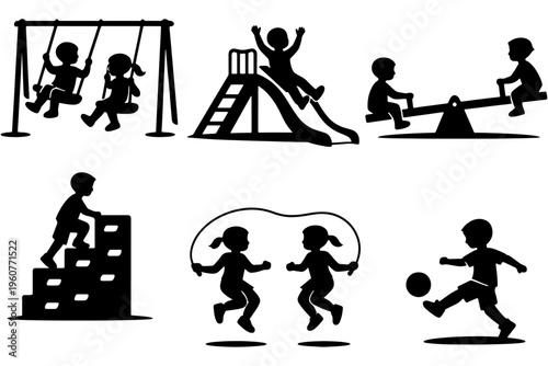Kids Having Fun Outdoors – Minimalist Playground Scene
