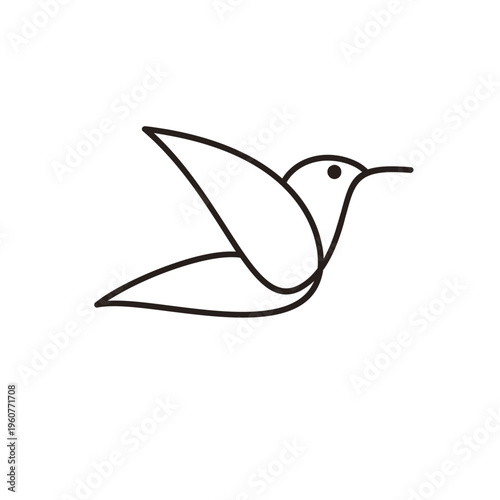 Minimalist Line Art Hummingbird Flying Vector Illustration