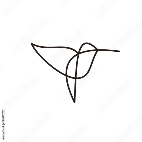 Minimalist One Line Drawing of a Hummingbird in Flight - Elegant Vector Art