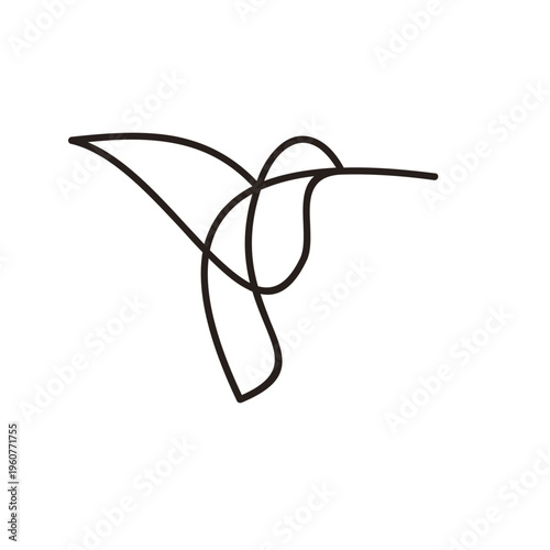 Minimalist Continuous Line Art Drawing of a Flying Hummingbird