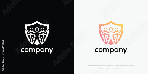 Modern Community Shield Logo with Abstract People Figures in Gradient and Monochrome