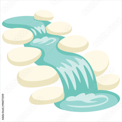 Illustration Of A Cartoon Spring Emerging From Among The Rocks And Pebbles Isolated Vector Illustration On White Background