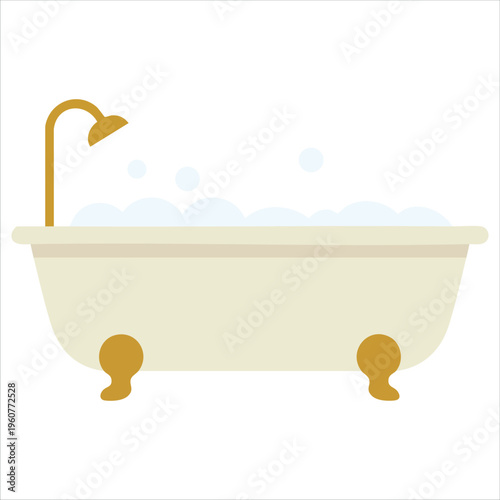 Elegant Blue Bath With Gold Stand And A Shower Head Vector Illustration Isolated Vector Illustration On White Background