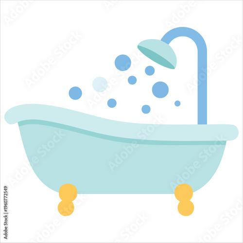 Cartoon Style Bathroom Fixture Featuring A Luxurious Bathtub And Shower Isolated Vector Illustration On White Background