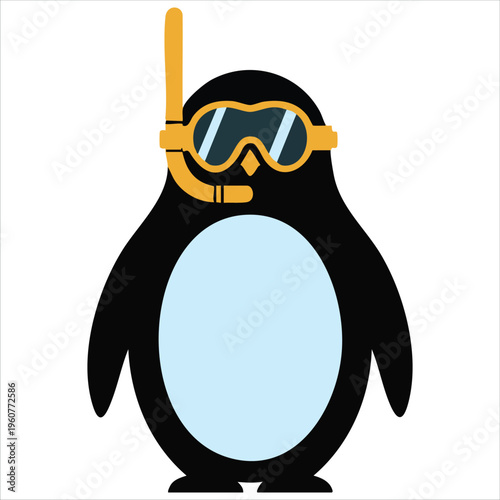 Cute Penguin Wearing A Mask And Snorkel For Summer Vacation Fun Isolated Vector Illustration On White Background