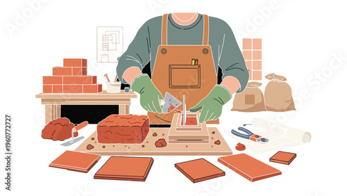 Crafting with Precision: A skilled artisan meticulously works on brick, embodying the precision and craft of building.