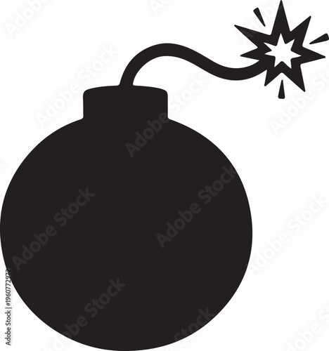 Solid black silhouette of a classic round bomb with a lit fuss