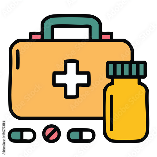 Essential Healthcare Package With Bandages And Supplies Isolated Vector Illustration On White Background