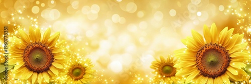 Stunning Golden Sunflower Panorama Under Bright Sunlight with Soft Bokeh Background in Summer