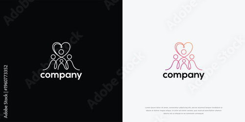 Minimalist Family Heart Unity Line Art Logo Design