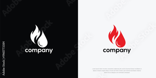 Abstract Fire and Water Drop Logo Concept in Red and White Variations