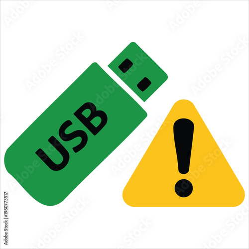 Cyber Security Concept Showing Damaged USB And Threat Alert Isolated Vector Illustration On White Background