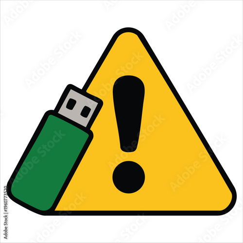 Digital Storage Icon With Caution Symbol For Unsafe Removal Isolated Vector Illustration On White Background