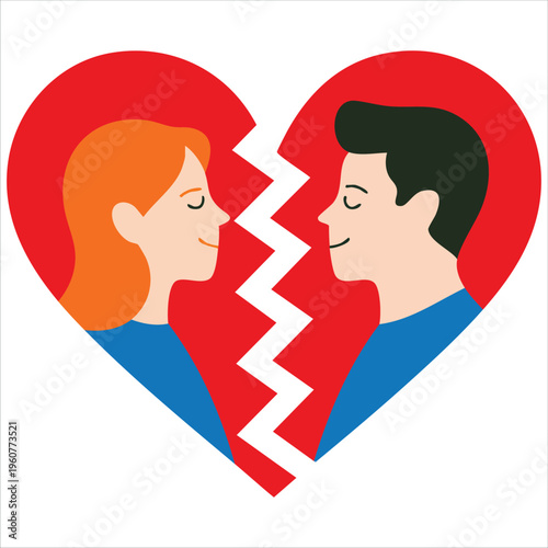 Heart Illustration With Two People Inside Symbolizing Breakup And Divorce Isolated Vector Illustration On White Background