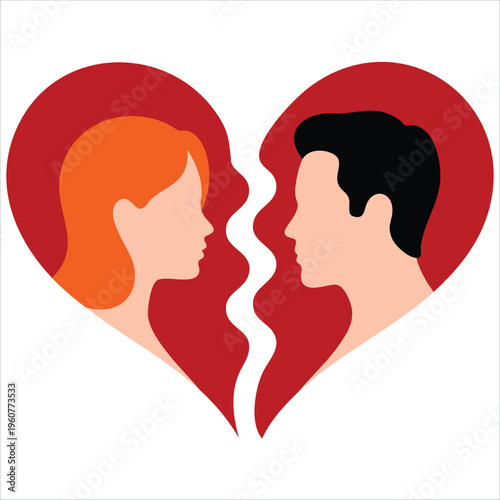 Emotional Graphic Of A Broken Heart With A Couple Fighting Isolated Vector Illustration On White Background