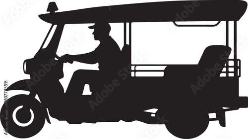 Tuk-tuk driver silhouette vector illustration white background