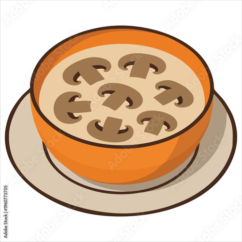 Delicious Arborio Rice Dish With Mushrooms In Flat Vector Style Isolated Vector Illustration On White Background