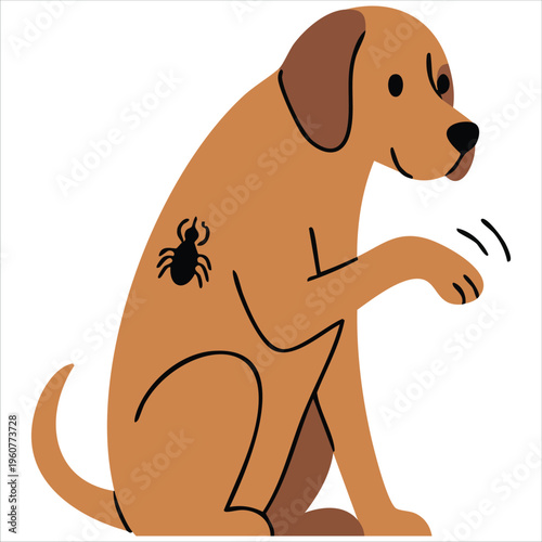 Vector Illustration Of A Dog Being Attacked By Fleas And Itching Isolated Vector Illustration On White Background