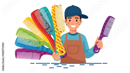 Comb Collection: A person showcasing various combs, demonstrating the breadth of personal care tools. Illustrating a focus on grooming essentials, the image exudes professional expertise.