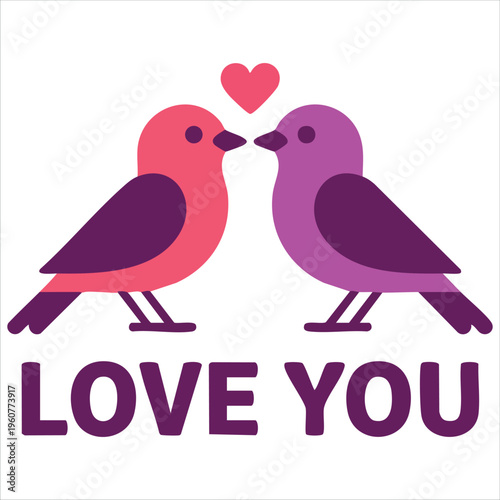 Valentines Day Scene With Love Birds And Heart Shaped Tree Branch Isolated Vector Illustration On White Background