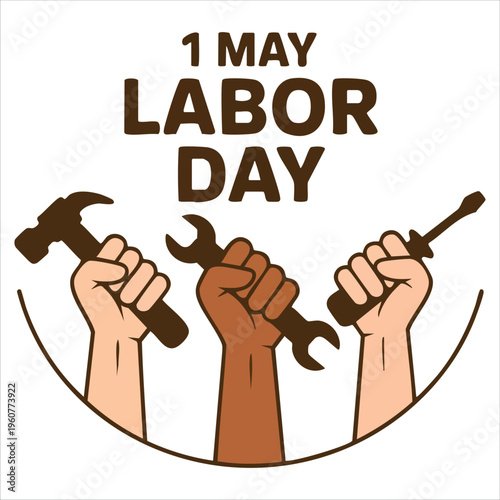 Cartoon Illustration Of Workers Hands Holding Tools Celebrating Labor Day Isolated Vector Illustration On White Background