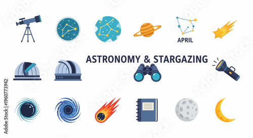 Astronomy and Stargazing Icon Set.