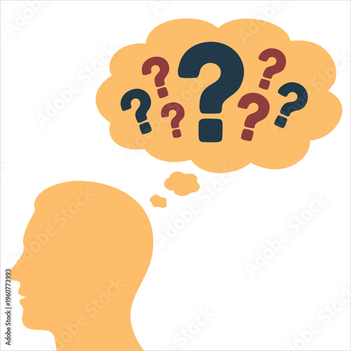 Mental Health Banner With Profile Head And Question Mark For Psychology Isolated Vector Illustration On White Background
