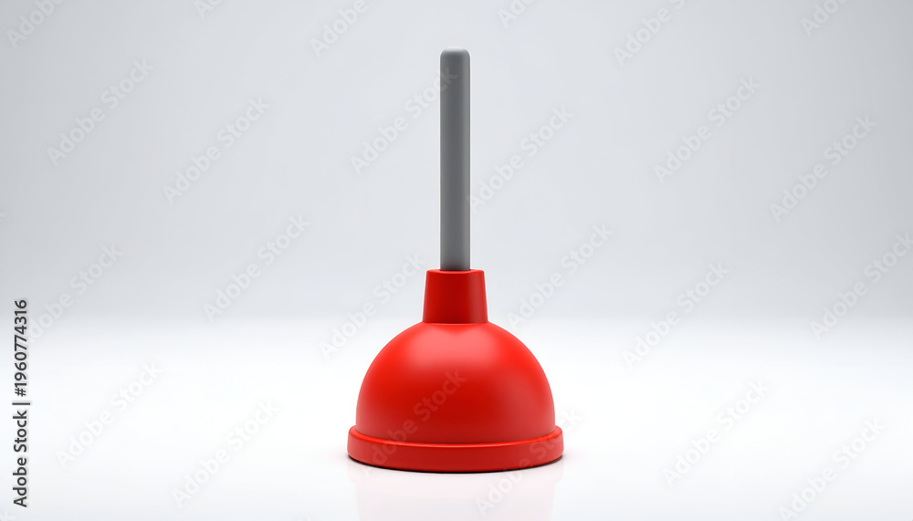 Fototapeta premium Red rubber plunger with gray handle isolated studio shot on white background for plumbing fix
