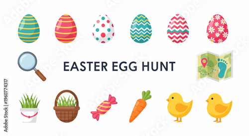 Colorful Easter eggs and candy.