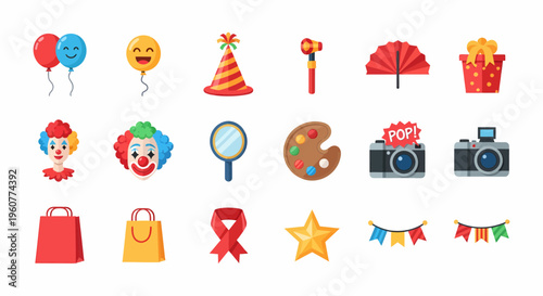 Colorful party icons and symbols.