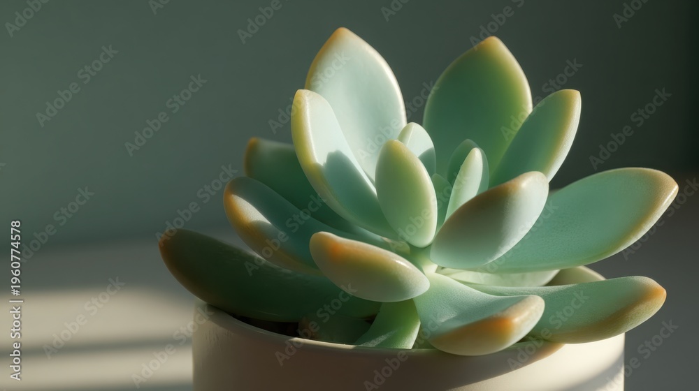 Obraz premium Dew kissed jade green succulent leaves in soft sunlight