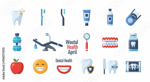 Dental health care medical icons set.