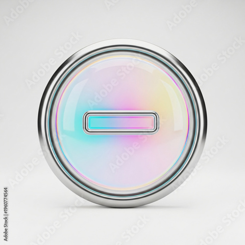Metallic button with a vibrant rainbow iridescent effect.