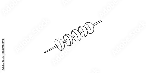 Minimalist black and white line art illustration of a food skewer with sliced vegetables