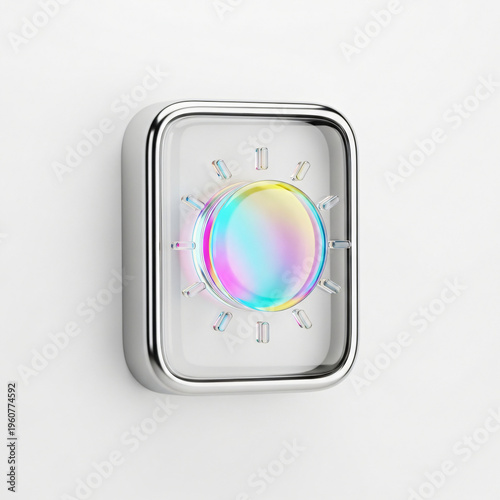 Stylized iridescent clock icon, modern, digital, and futuristic design