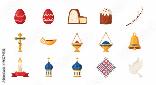 Easter eggs and religious symbols.
