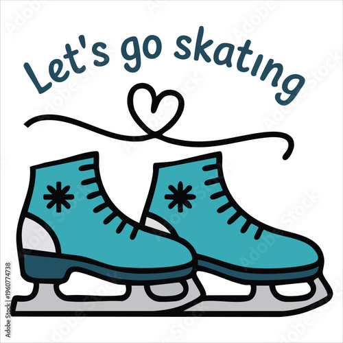 The Skates Icon With Text For Winter Sports And Ice Skating Isolated Vector Illustration On White Background