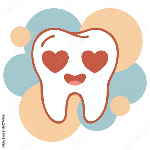Loving Tooth Cartoon Character Illustration In Vector Style With A Heart Isolated Vector Illustration On White Background