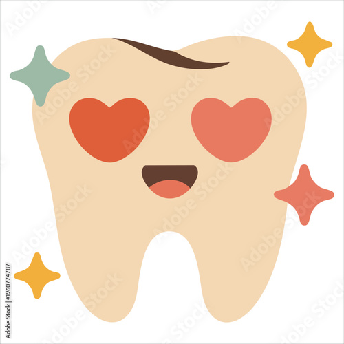Charming Animated Tooth With A Romantic Heart For Dental Care Isolated Vector Illustration On White Background