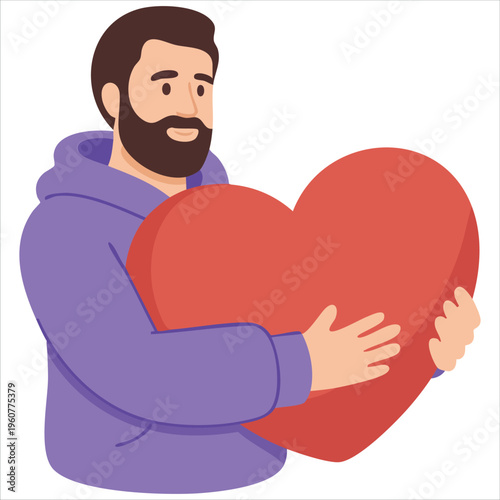 Flat Vector Set Of Men Holding Red Hearts And Showing Love Gestures Isolated Vector Illustration On White Background